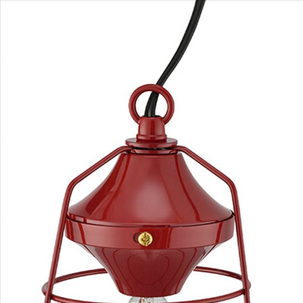 Lantern Table Lamp with Open Metal Frame Red By Casagear Home BM240308