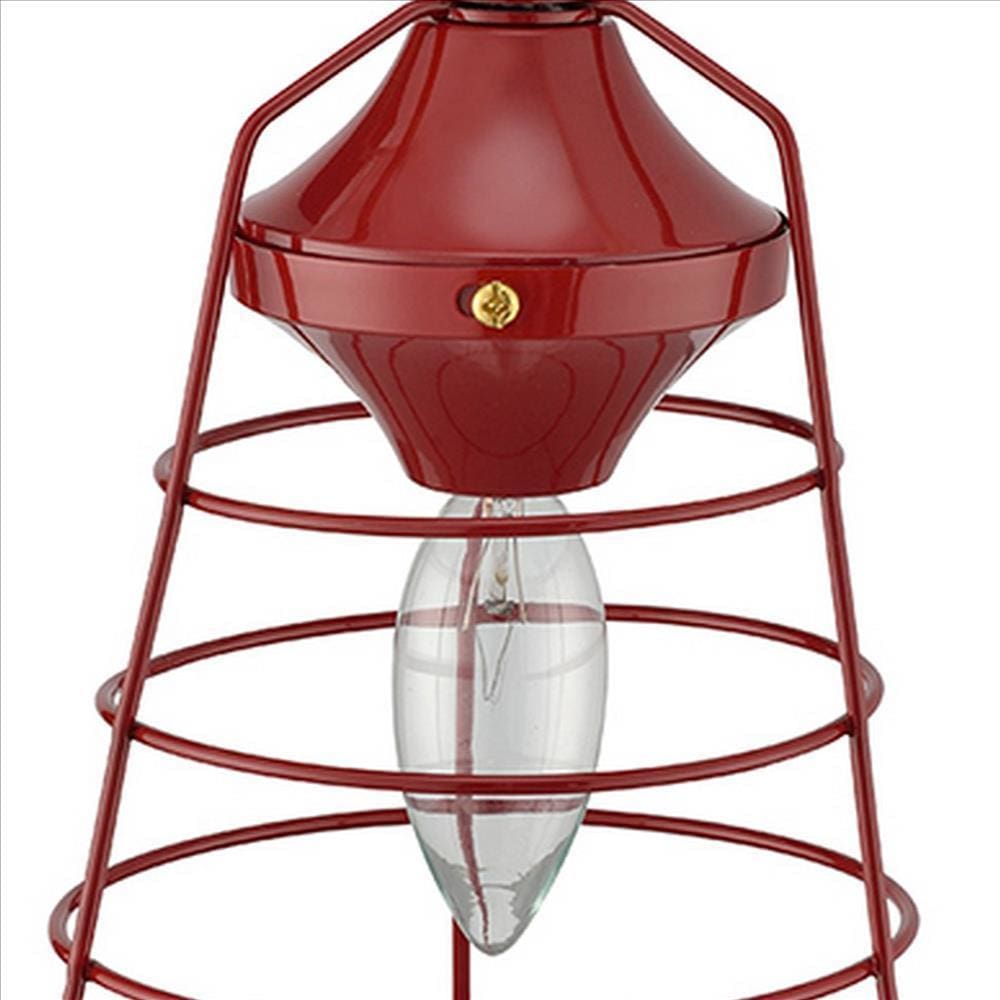 Lantern Table Lamp with Open Metal Frame Red By Casagear Home BM240308