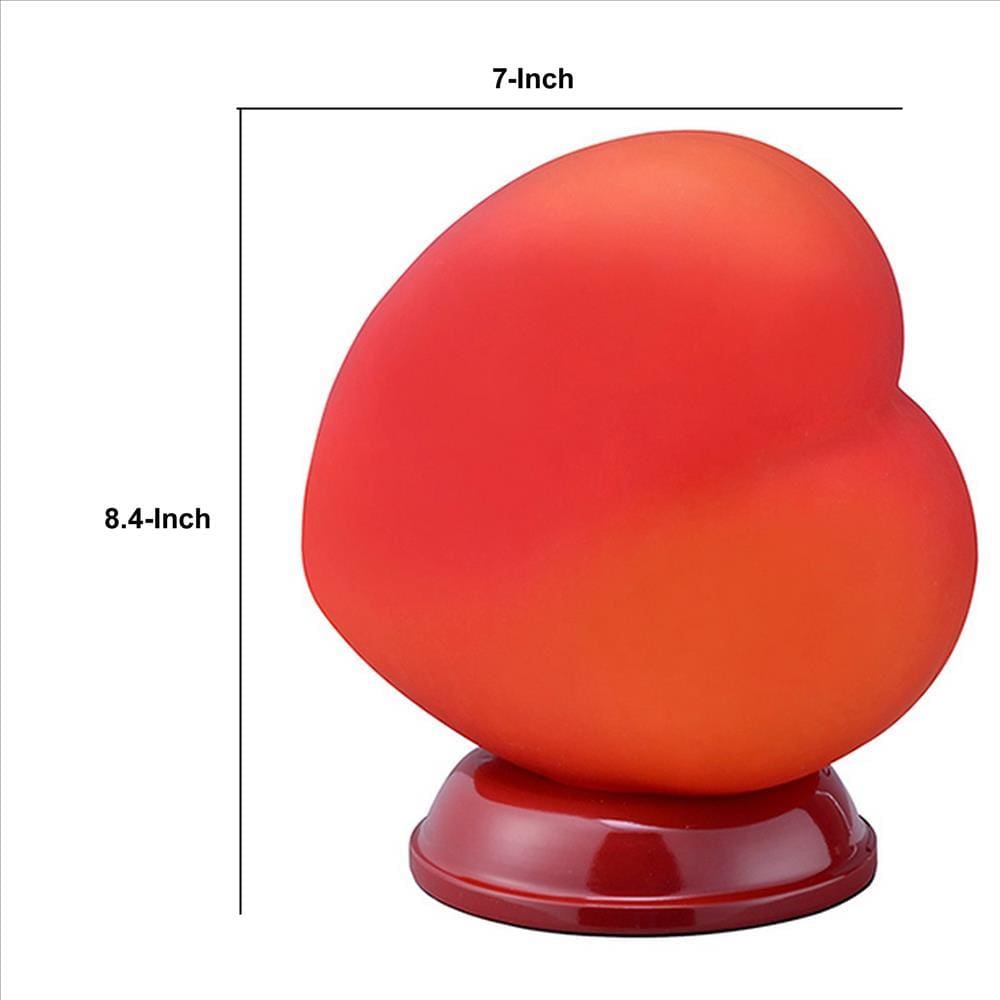 Table Lamp with Heart Shaped Glass Shade Red By Casagear Home BM240309