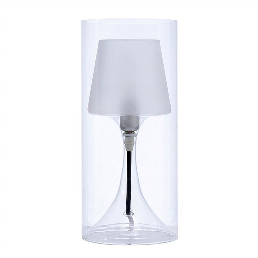 Hurricane Table Lamp with Frosted Glass Shade, Clear By Casagear Home