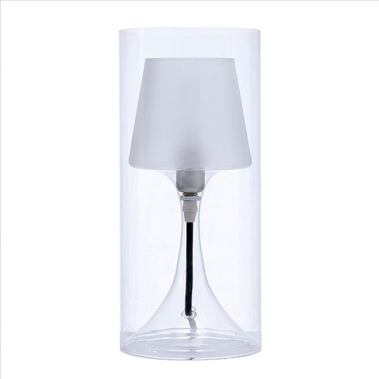 Hurricane Table Lamp with Frosted Glass Shade, Clear By Casagear Home