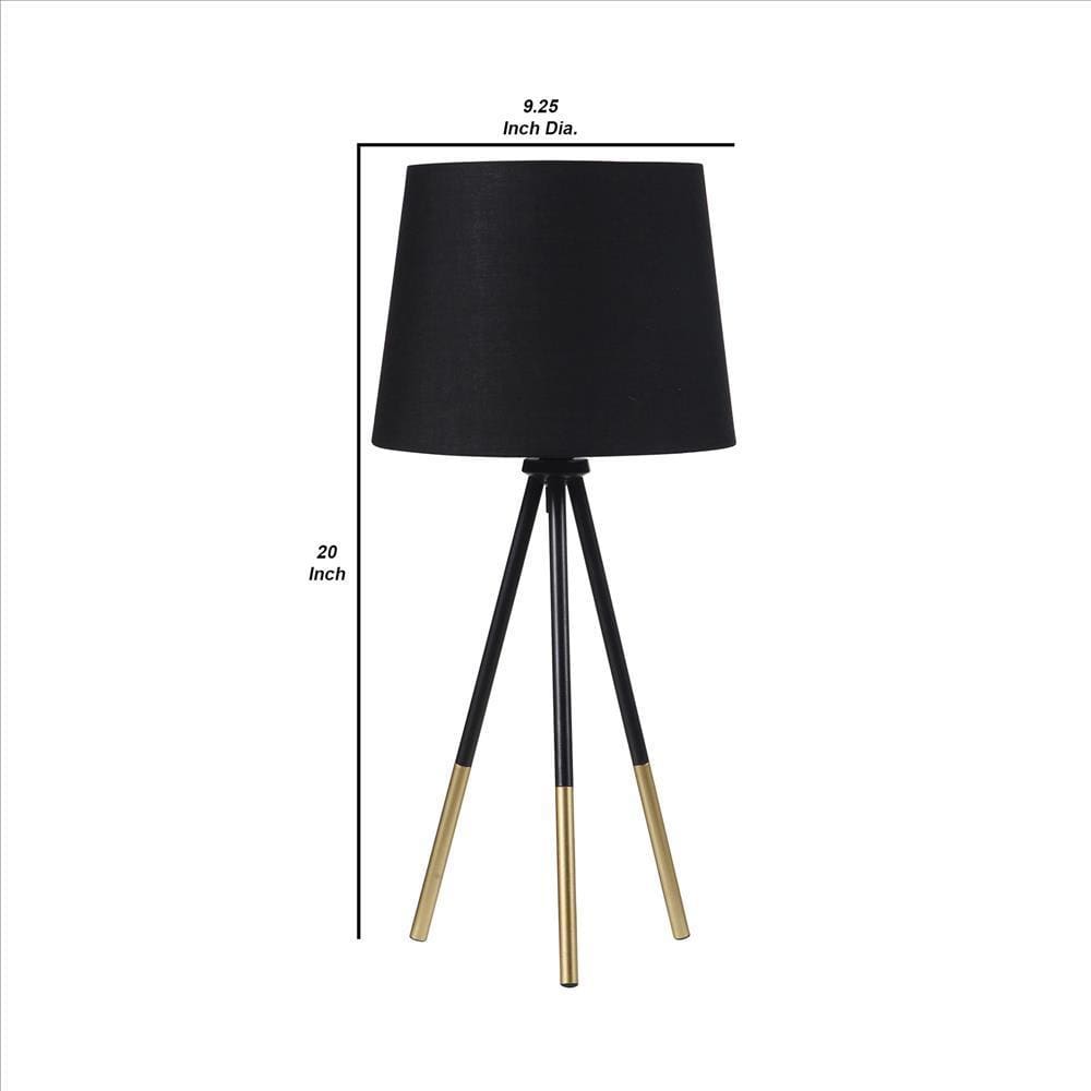 Table Lamp with Tripod Metal Base Black and Gold By Casagear Home BM240326