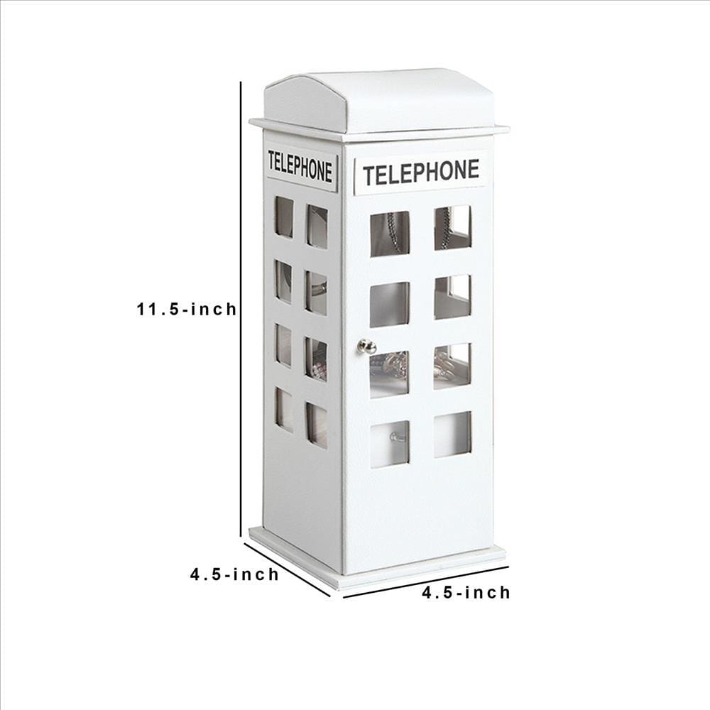 Telephone Booth Jewelry Box with 2 Drawers White By Casagear Home BM240351