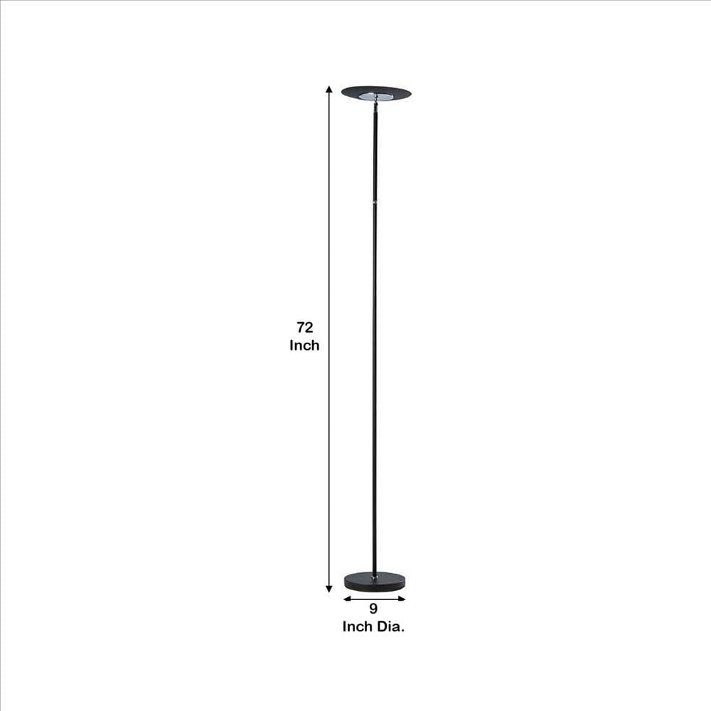 Floor Lamp with Adjustable Torchiere Head and Sleek Metal Body Black By Casagear Home BM240394