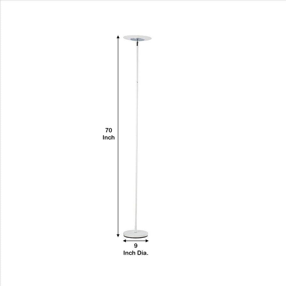 Floor Lamp with Adjustable Torchiere Head and Sleek Metal Body White By Casagear Home BM240395