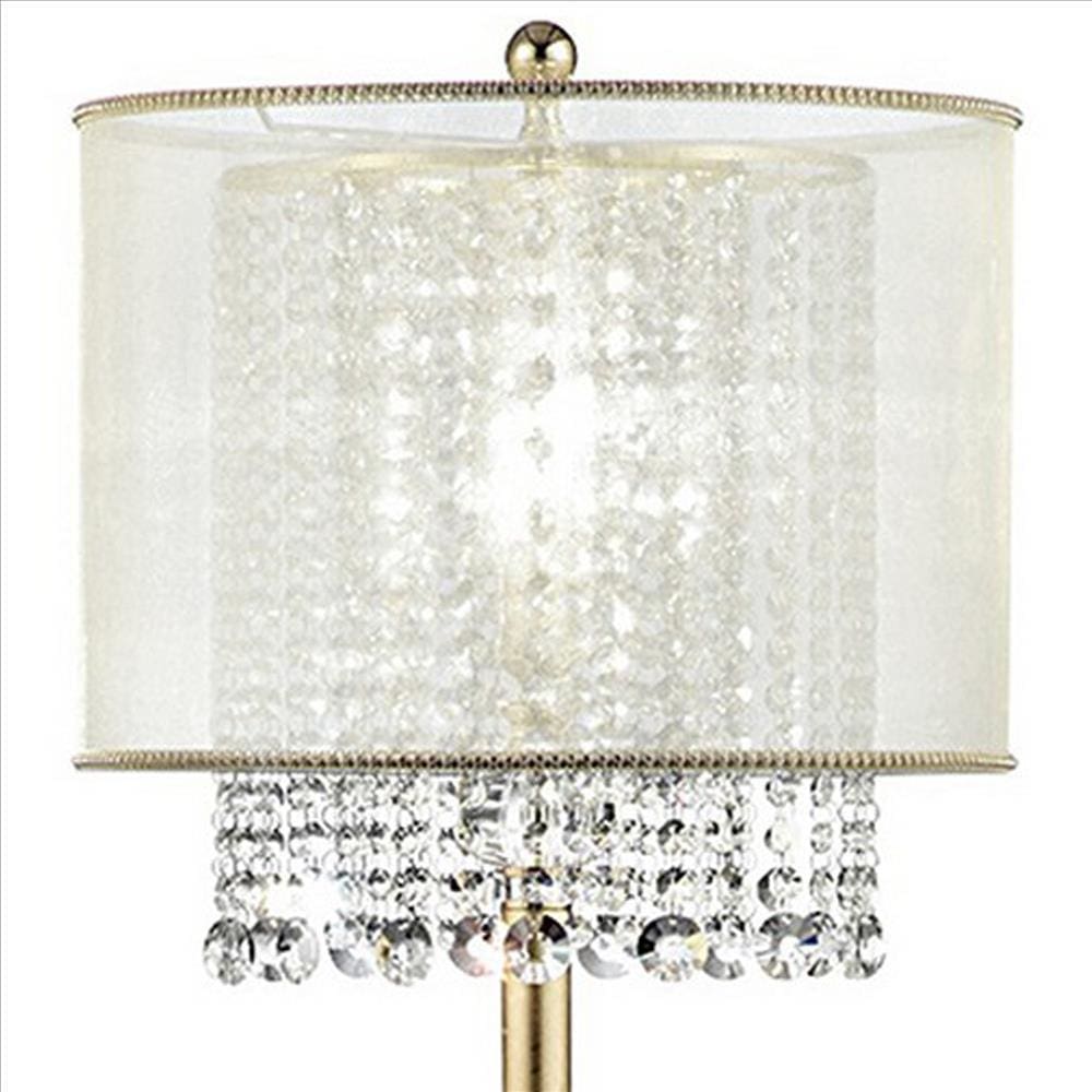 Floor Lamp with Hanging Crystal Accents White and Gold By Casagear Home BM240410