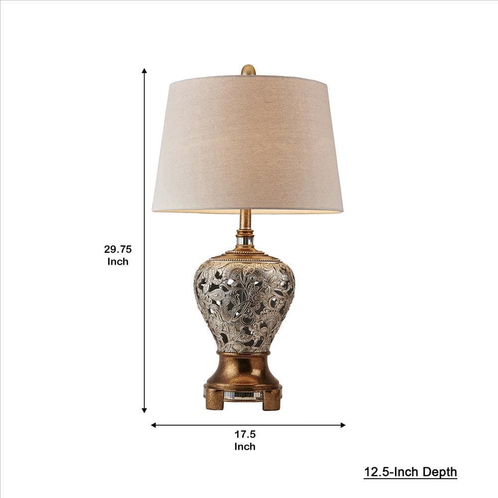 Table Lamp with Floral pattern Metal Body Silver and Gold By Casagear Home BM240417