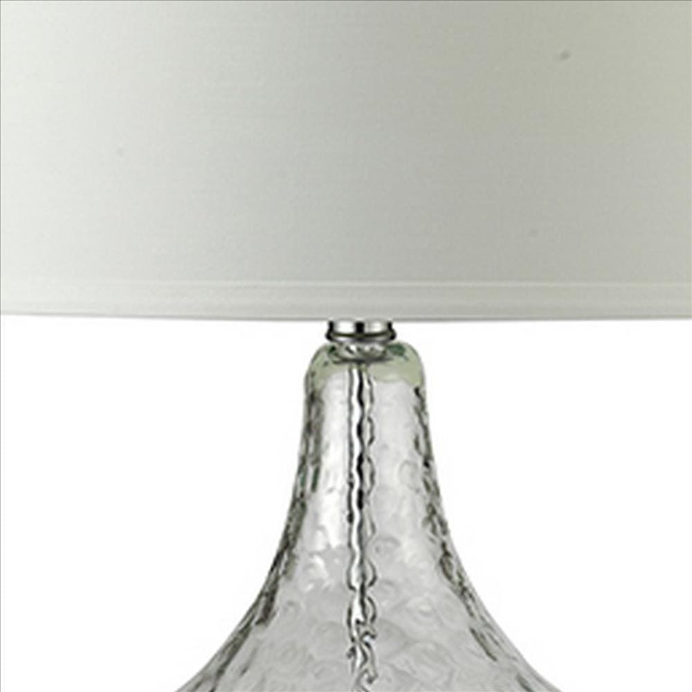 Table Lamp with Pot Bellied Glass Body Clear and White By Casagear Home BM240428