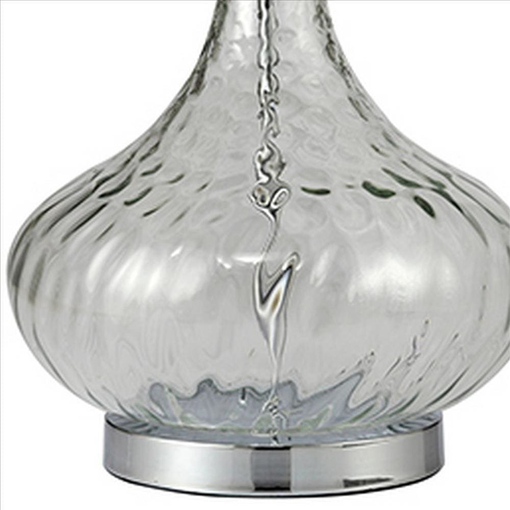 Table Lamp with Pot Bellied Glass Body Clear and White By Casagear Home BM240428