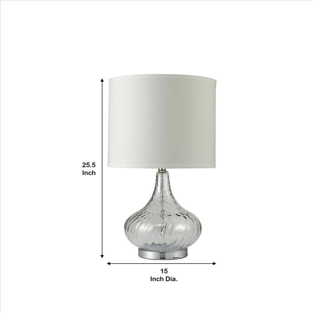 Table Lamp with Pot Bellied Glass Body Clear and White By Casagear Home BM240428