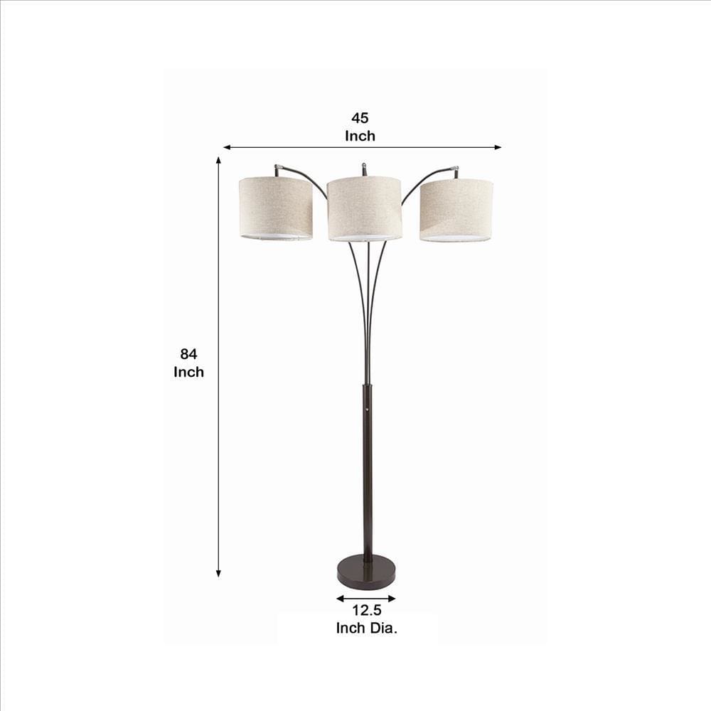 Floor Lamp with 3 Arched Arms and Fabric Shades Bronze By Casagear Home BM240429