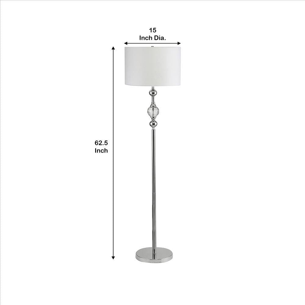 Floor Lamp with Metal Frame and Crystal Accent White By Casagear Home BM240432