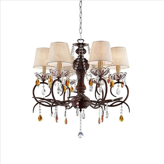 Ceiling Lamp with Scrolled Frame and 6 Bell Shade, Bronze By Casagear Home