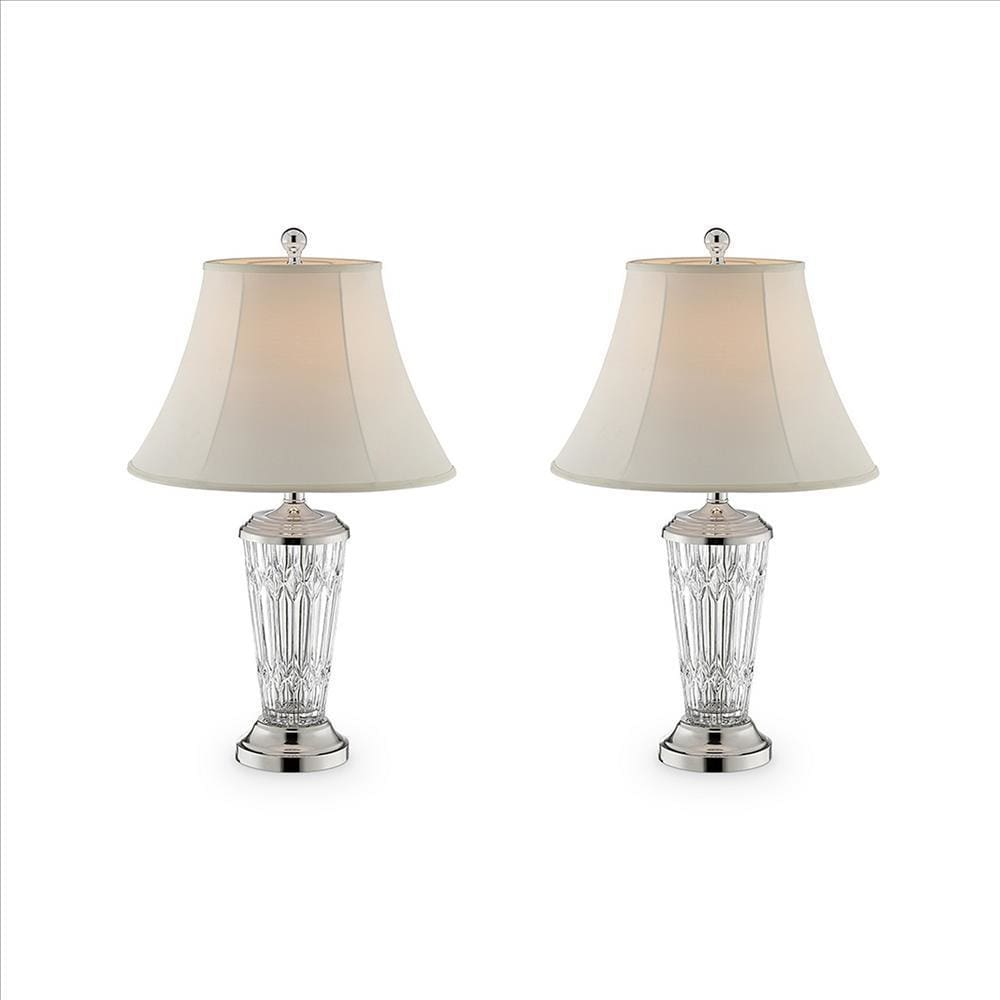 Table Lamp with Semi Fluted Glass Base, Set of 2, Off White By Casagear Home