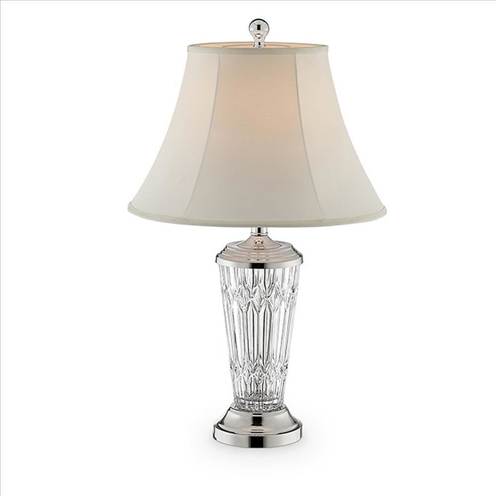 Table Lamp with Semi Fluted Glass Base Set of 2 Off White By Casagear Home BM240443