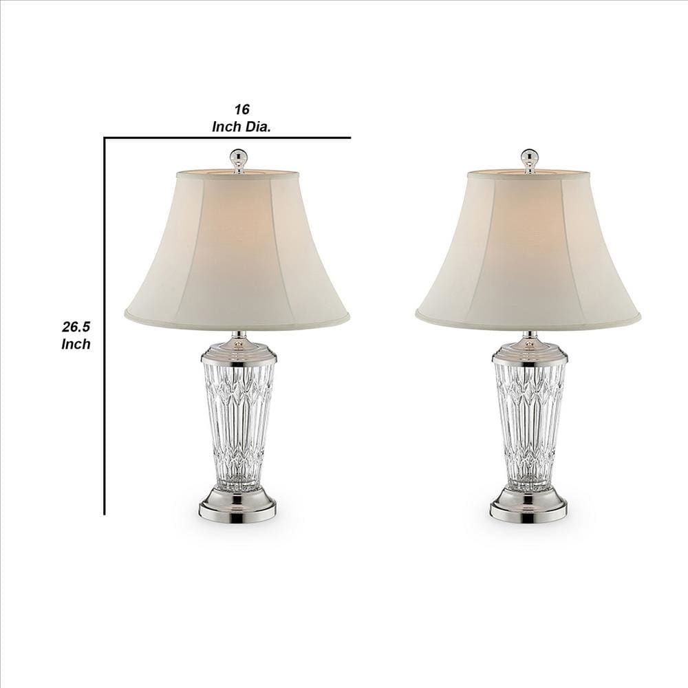 Table Lamp with Semi Fluted Glass Base Set of 2 Off White By Casagear Home BM240443