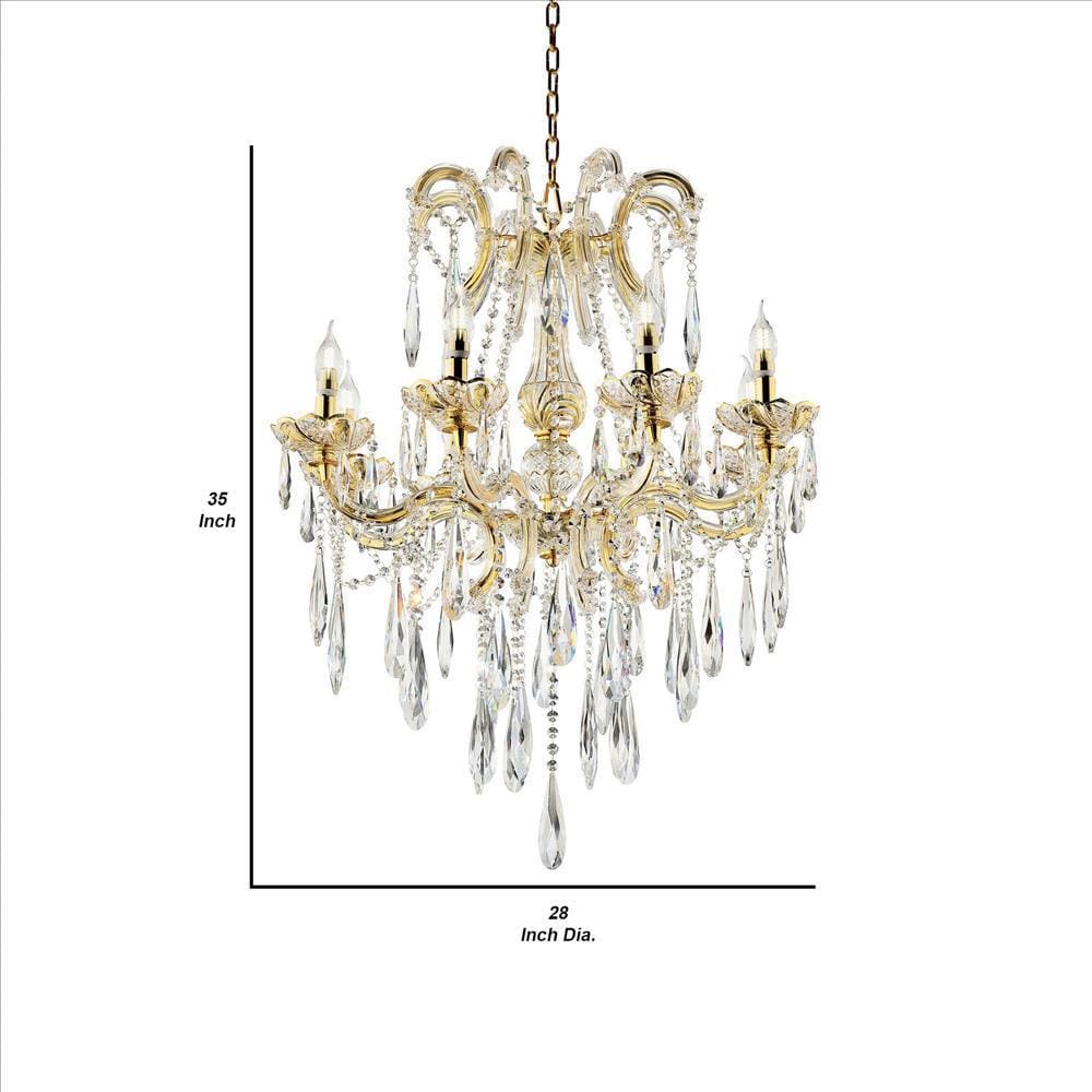 8 Light Metal Chandelier with Crystal Accents Gold By Casagear Home BM240447