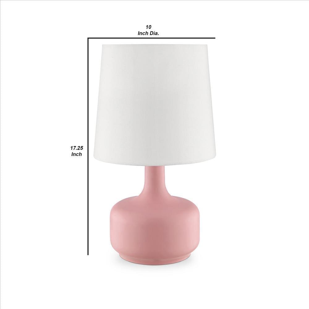 Table Lamp with Teardrop Metal Base and Fabric Shade Pink By Casagear Home BM240454