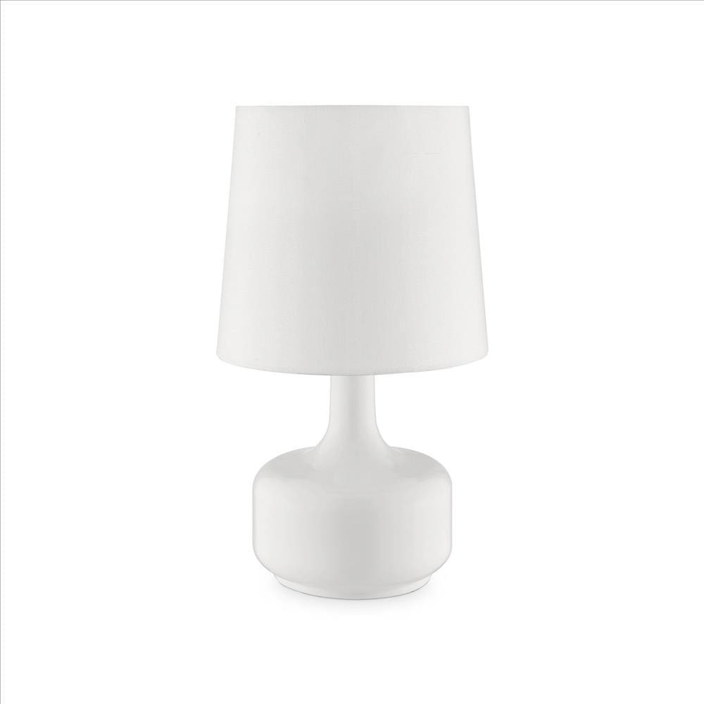 Table Lamp with Teardrop Metal Base and Fabric Shade, White By Casagear Home