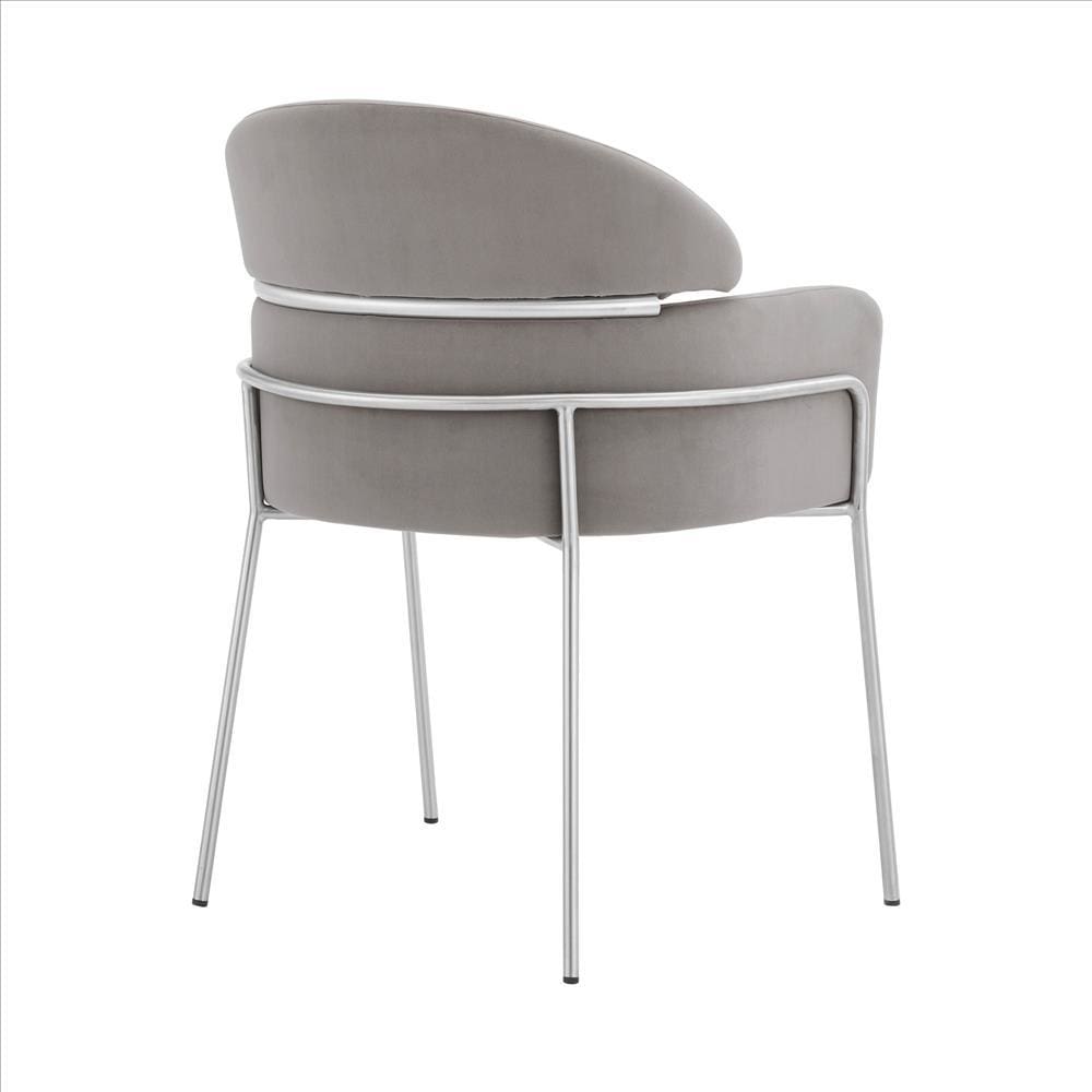 Curved Metal Dining Chair with Sleek Tubular Legs Set of 2,Gray and Silver By Casagear Home BM240715