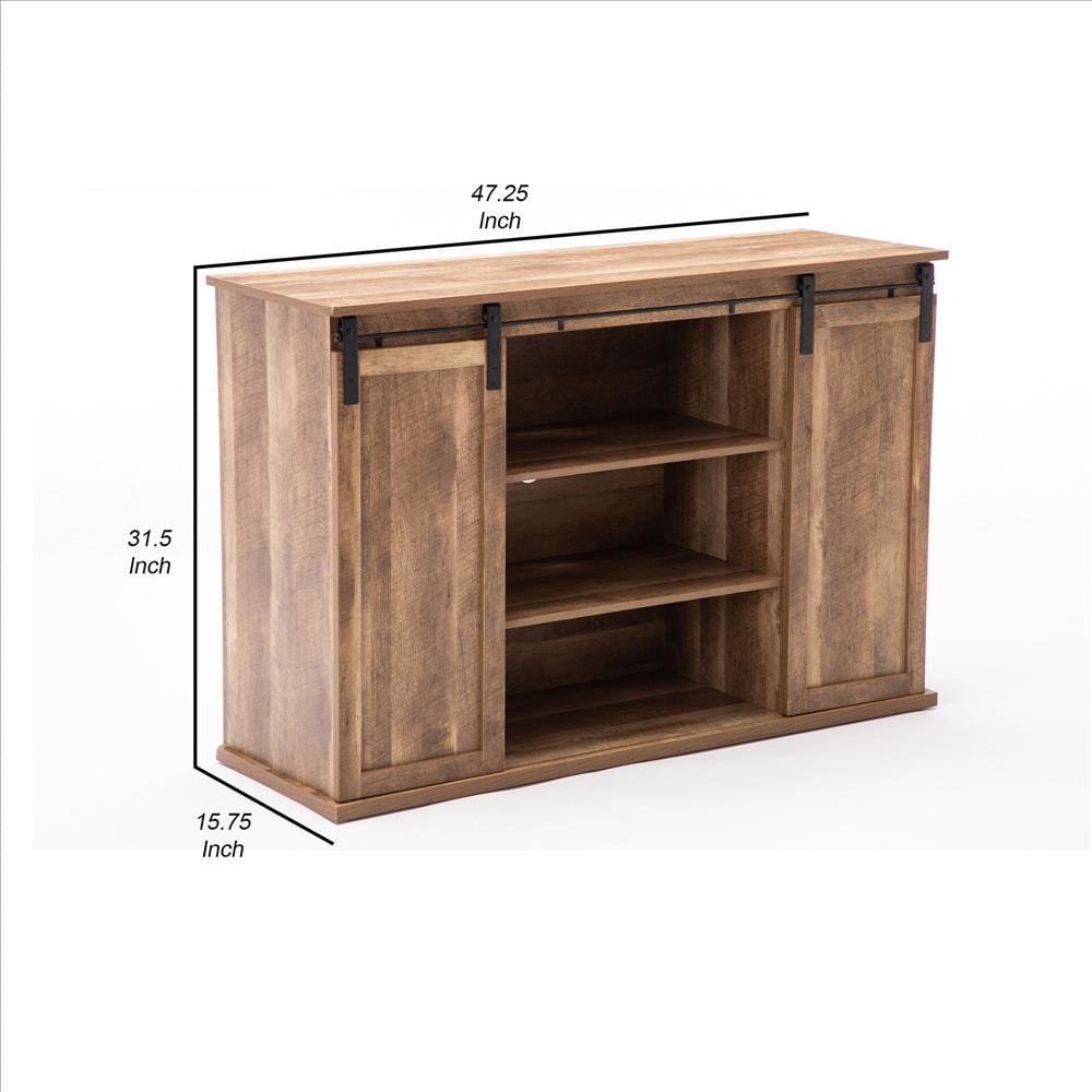 Rustic Media Cabinet with Barn Door and Open Storage Natural By Casagear Home BM240807