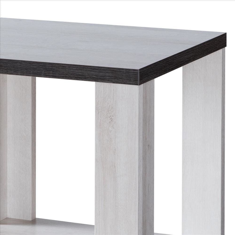 End Table with Wooden Open Bottom Shelf White and Gray By Casagear Home BM240840