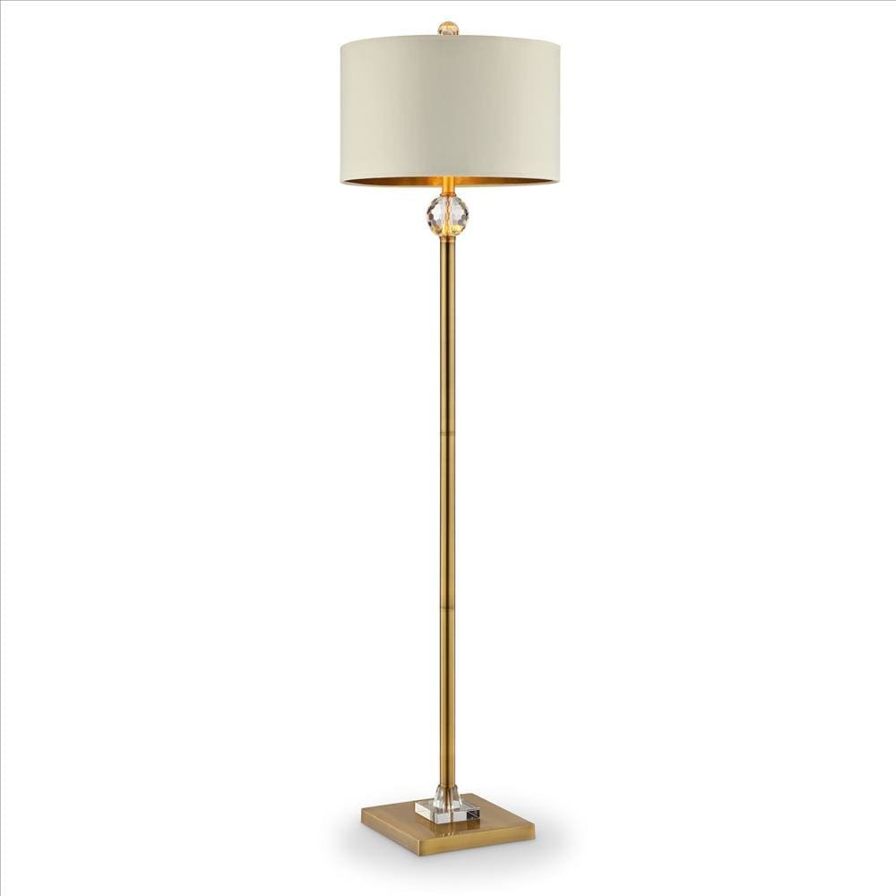 Floor Lamp with Crystal Orb and Metal Stalk Support, Gold By Casagear Home