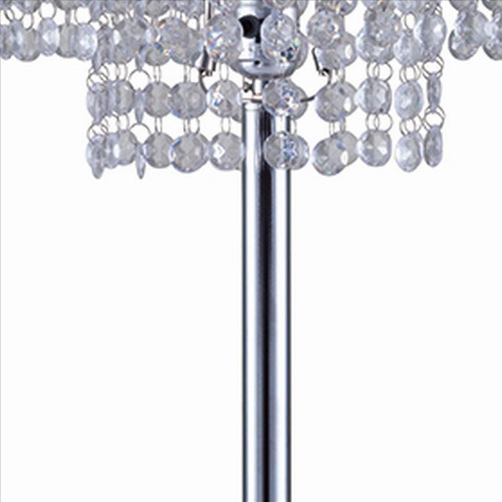 Metal Table Lamp with Hanging Acrylic Beads and USB Plugin Silver By Casagear Home BM240893