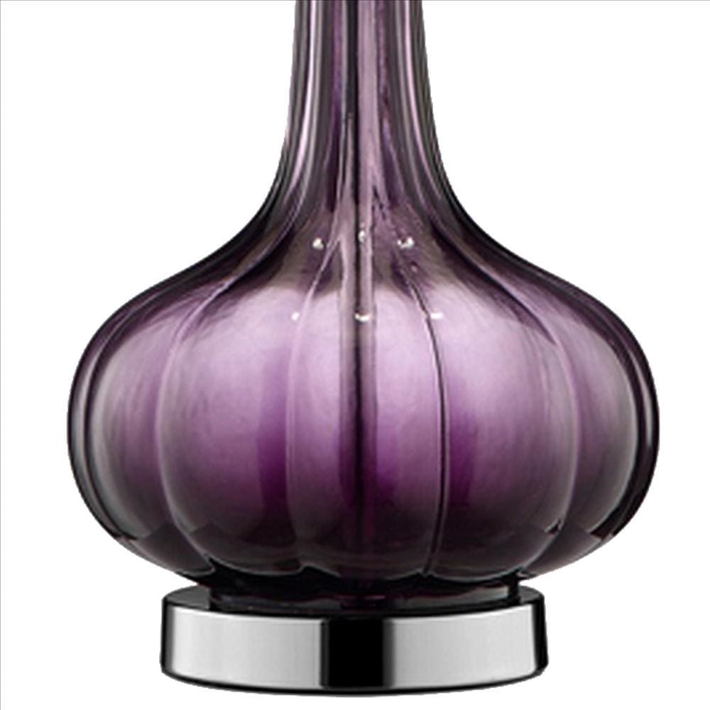 Onion Shaped Body Glass Table Lamp with Tapered Shade Purple By Casagear Home BM240896