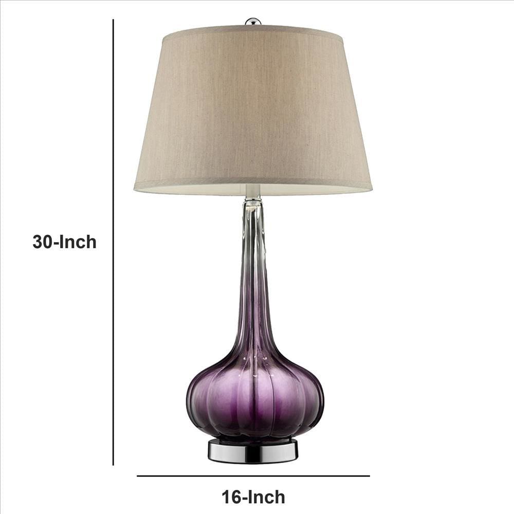 Onion Shaped Body Glass Table Lamp with Tapered Shade Purple By Casagear Home BM240896