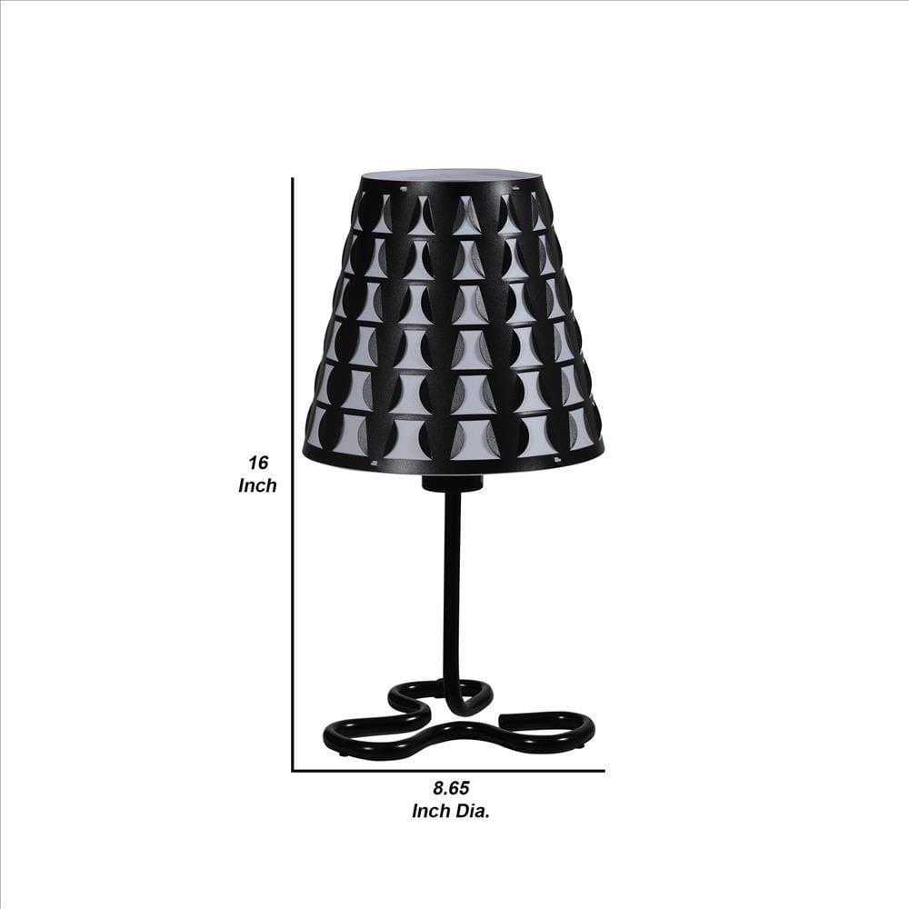 Plastic Shade Metal Table Lamp with Open Clover Base Black By Casagear Home BM240899