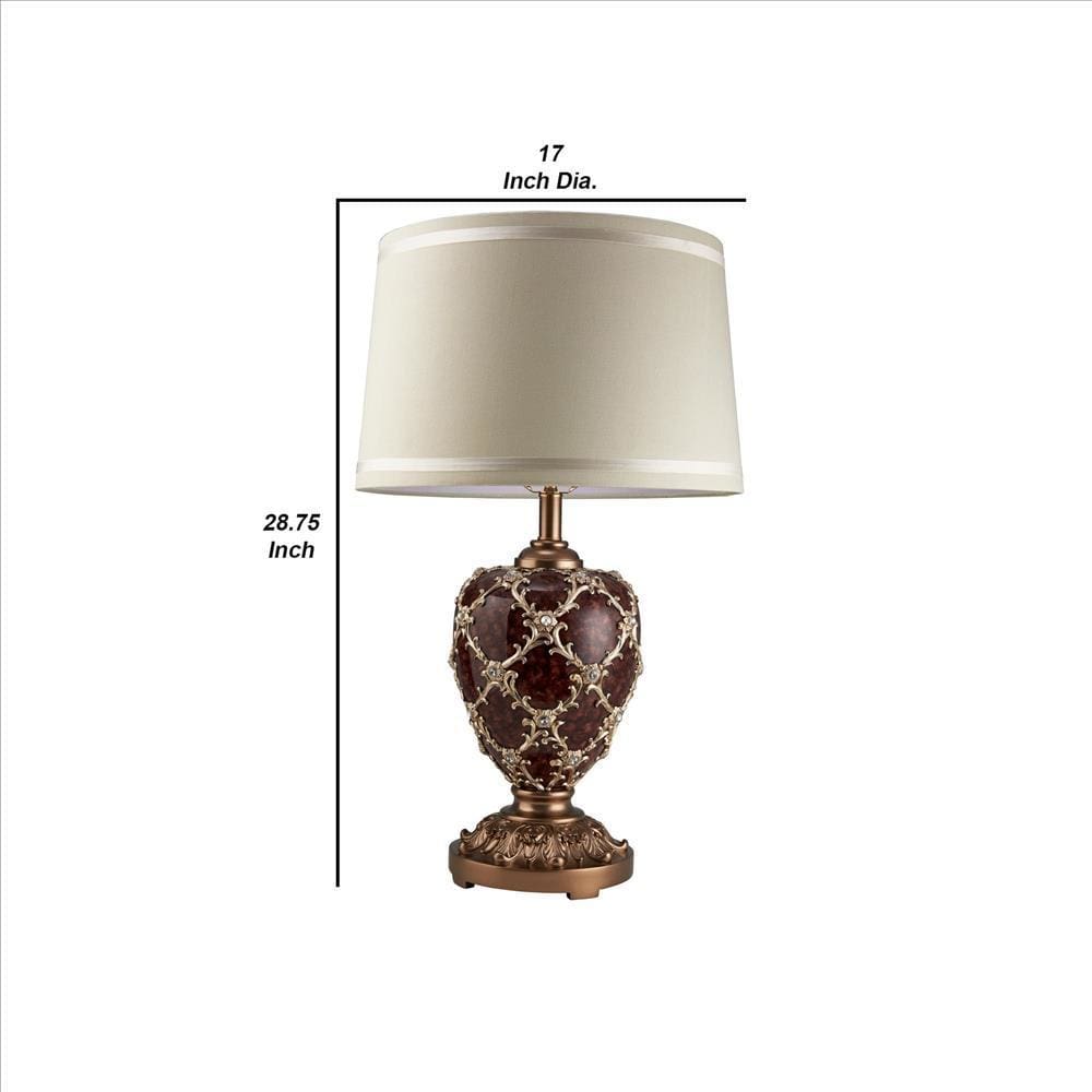 Polyresin Urn Shaped Table Lamp with Diamond Stencils Pattern Brown By Casagear Home BM240901