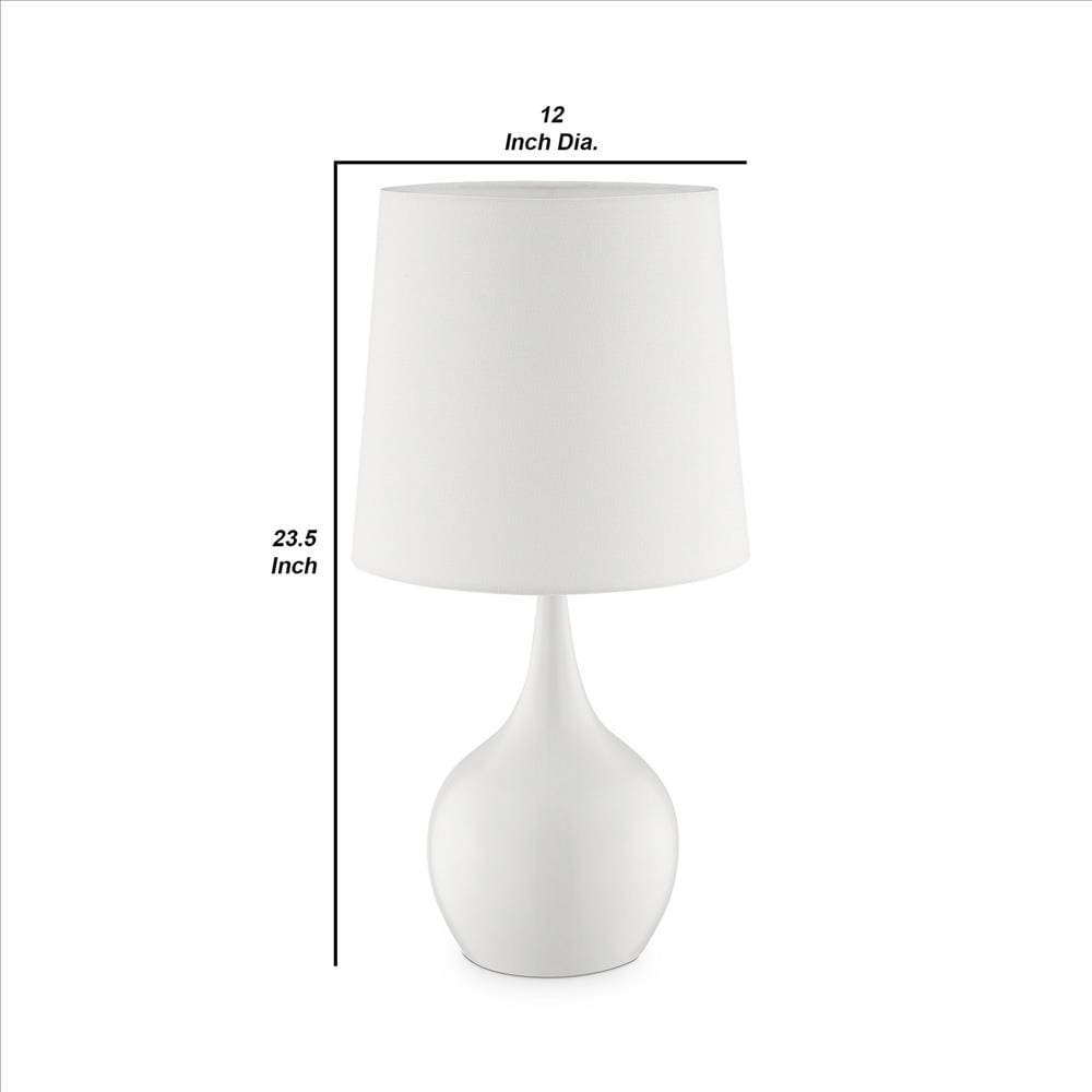 Pot Bellied Shape Metal Table Lamp with 3 Way Switch White By Casagear Home BM240905