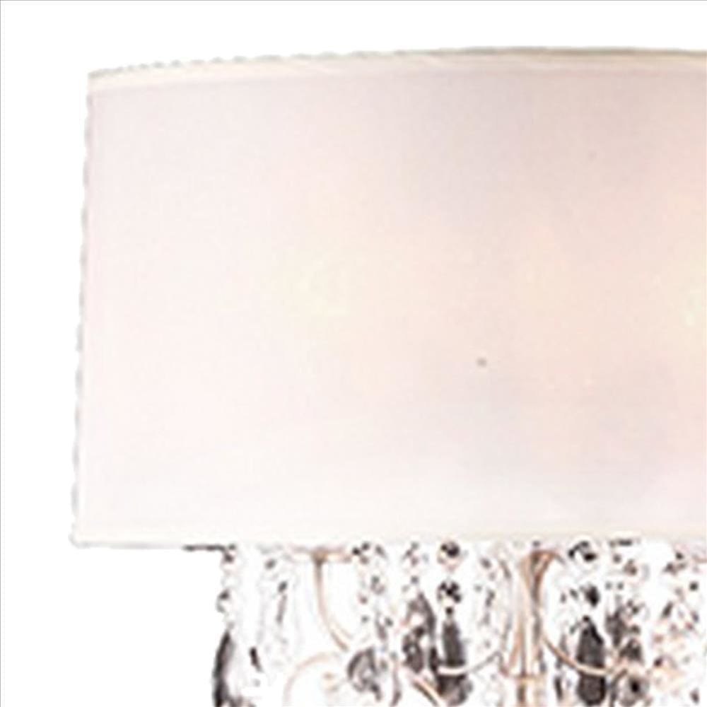 Stalk Design Metal Floor Lamp with Hanging Crystal Accent Silver By Casagear Home BM240909