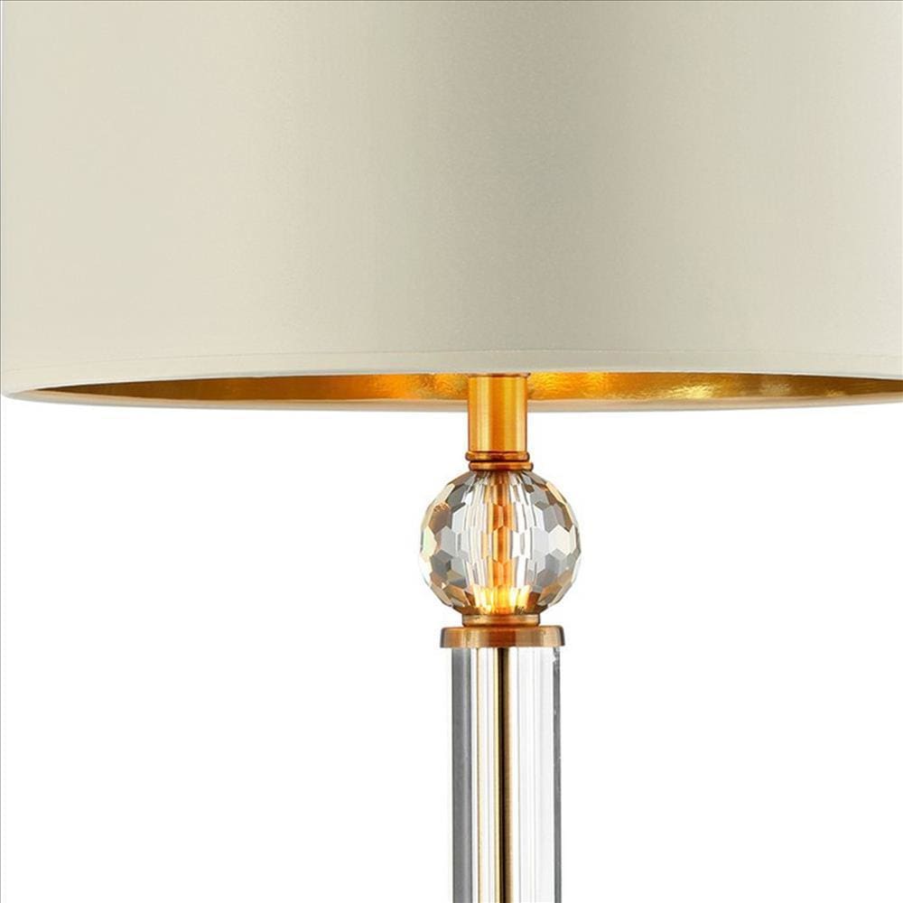 Table Lamp with Crystal Orb and Metal Stalk Support Gold By Casagear Home BM240912