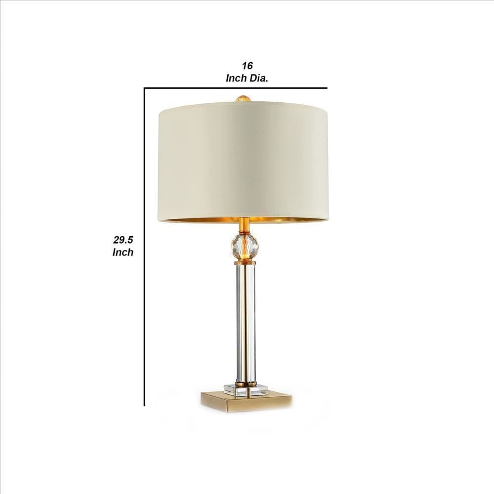 Table Lamp with Crystal Orb and Metal Stalk Support Gold By Casagear Home BM240912