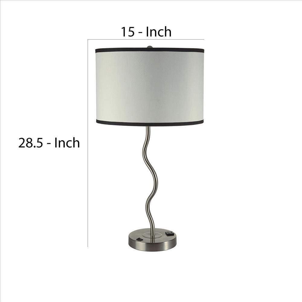 Table Lamp with Curved Tubular Body and Round Base Silver By Casagear Home BM240916