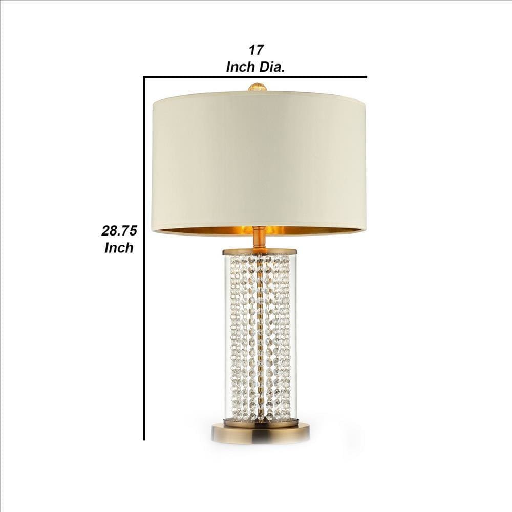 Table Lamp with Cylindrical Drum and Stacked Crystals Gold By Casagear Home BM240917