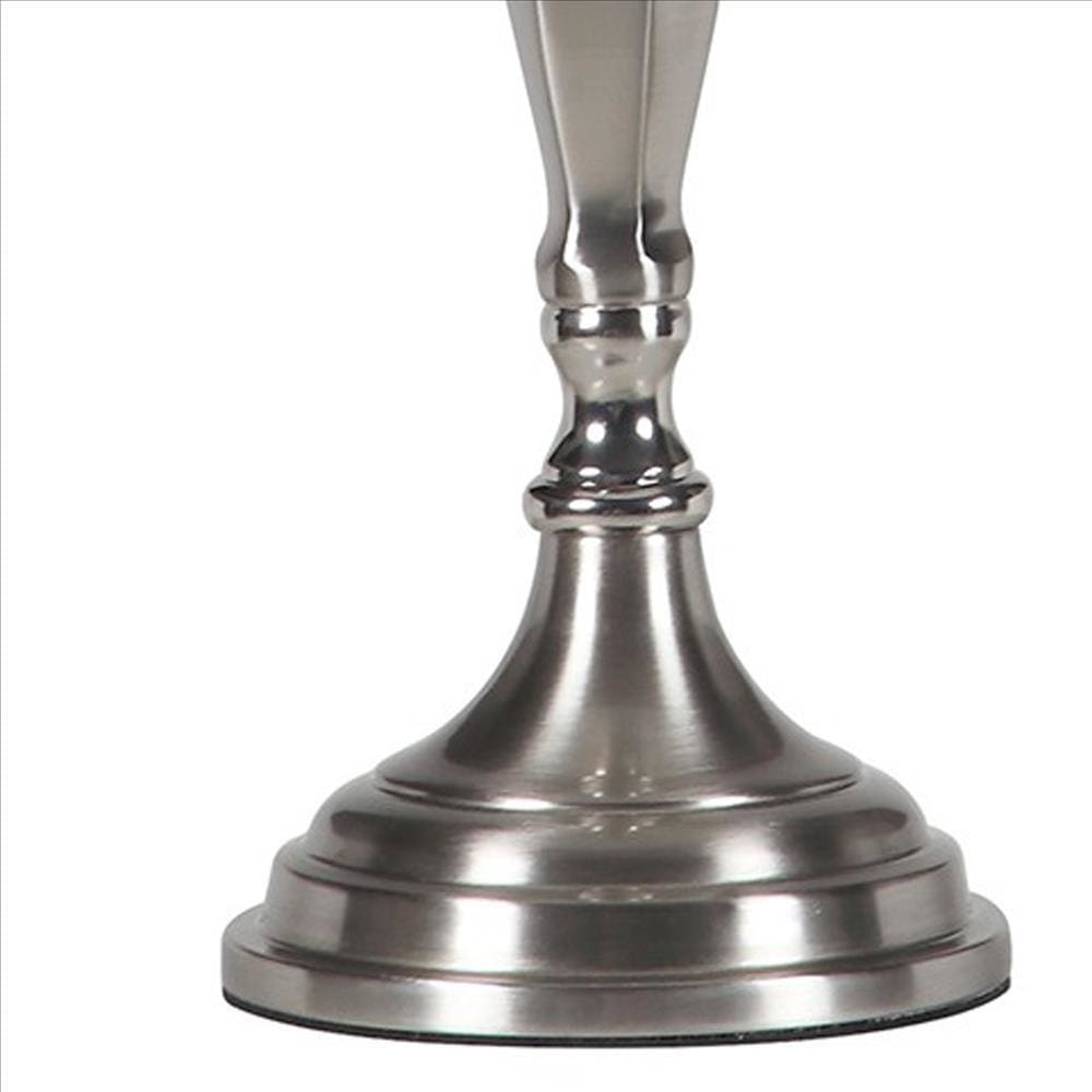 Turned Tubular Metal Body Table Lamp with Empire Shade Silver By Casagear Home BM240936