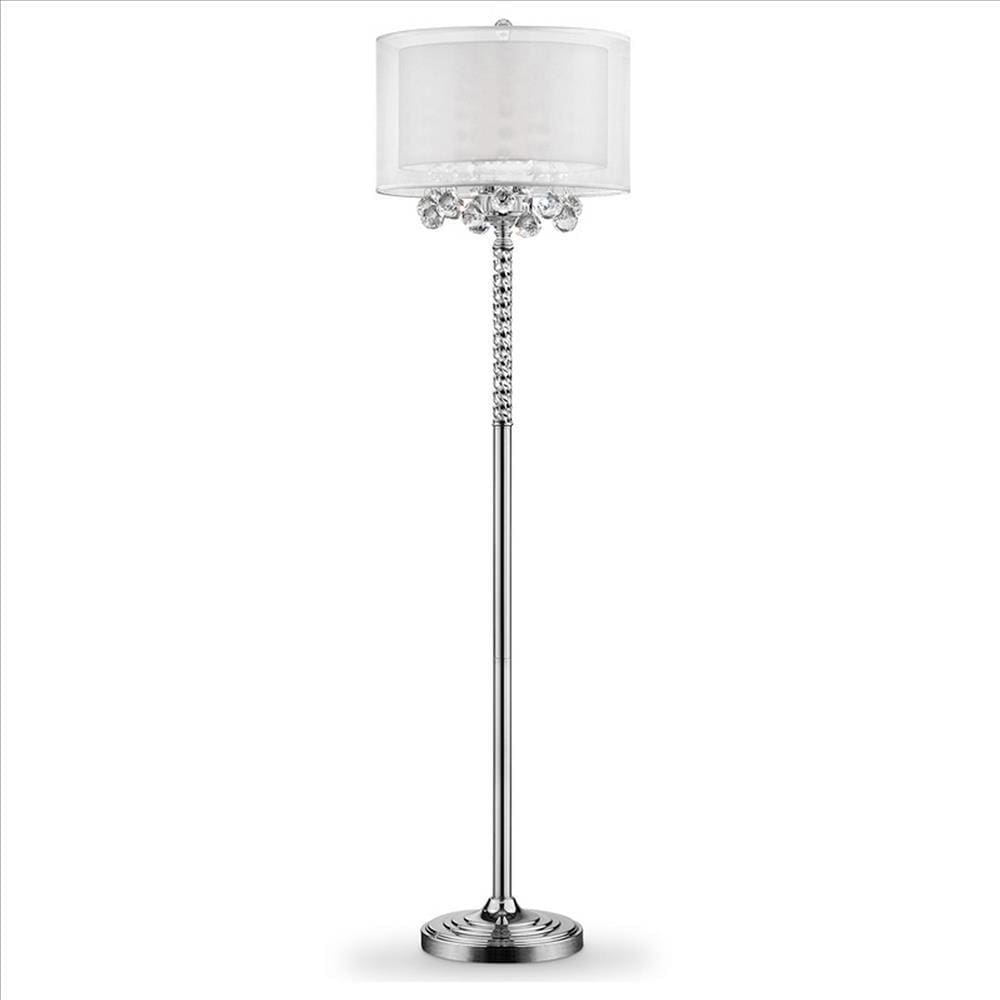 Twisted Crystal Accent Floor Lamp with Dual Fabric Shade, Clear By Casagear Home