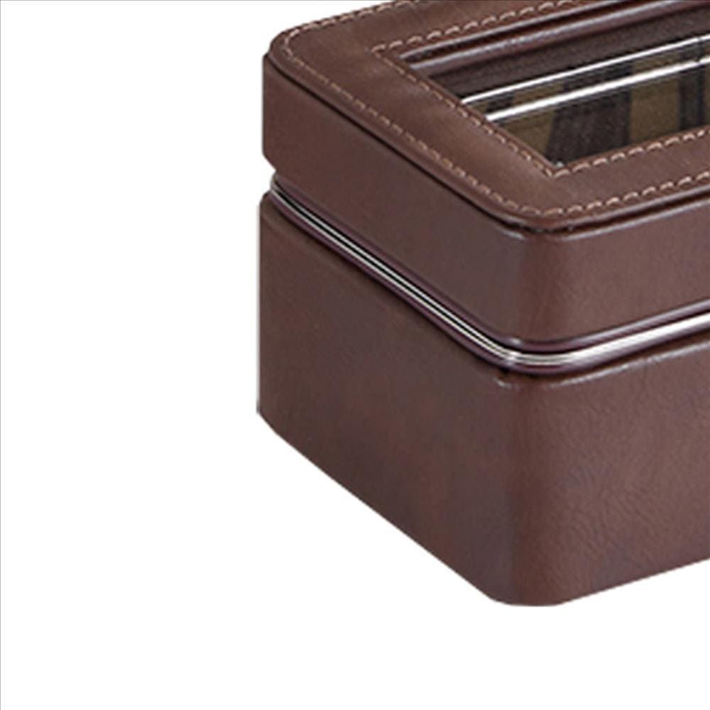 Watch Case with 4 Slots and Removable Cushions Brown By Casagear Home BM240947