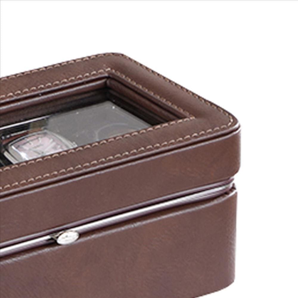 Watch Case with 4 Slots and Removable Cushions Brown By Casagear Home BM240947