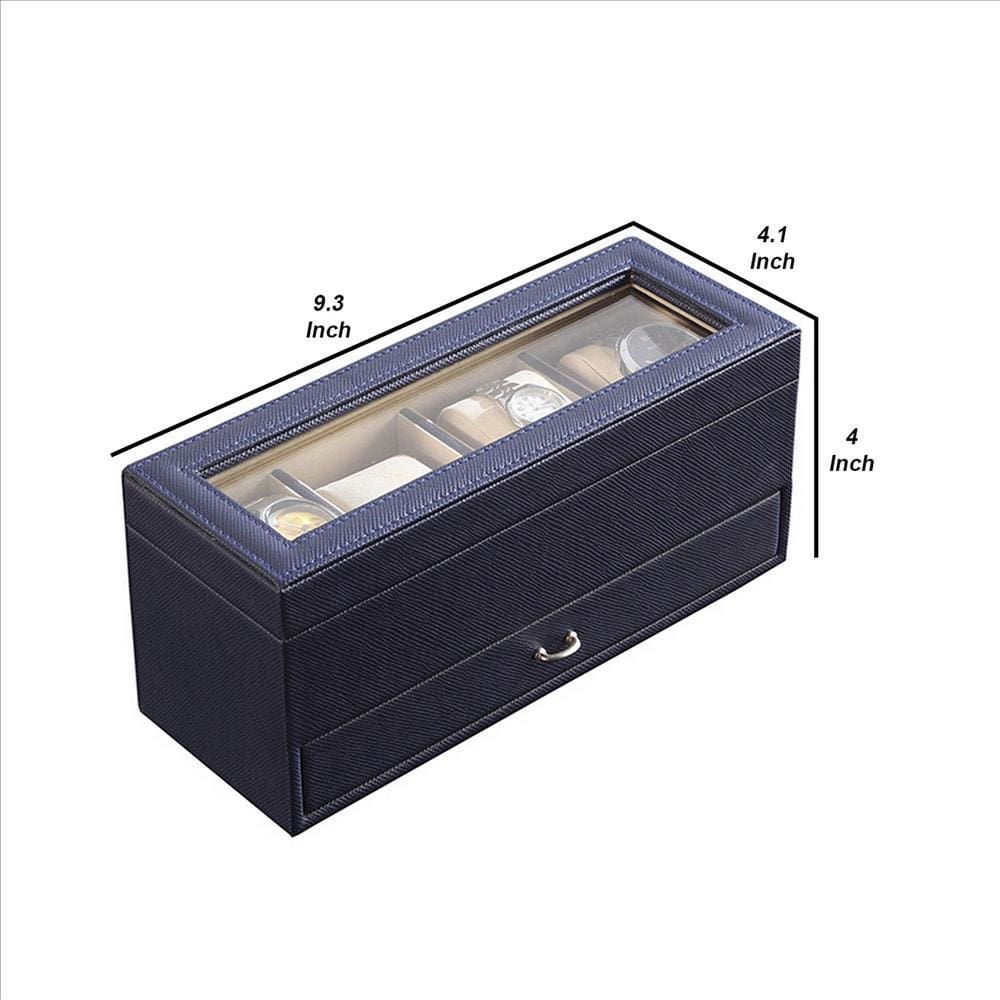 Watch Case with Drawer Display and 4 Slots Blue By Casagear Home BM240949