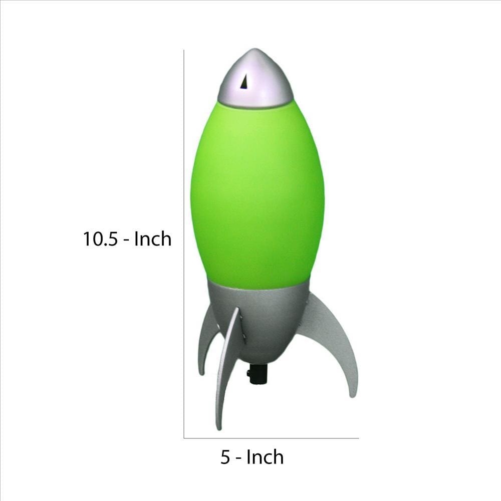 Kid Table Lamp with Rocket Design Silhouette Green By Casagear Home BM240953