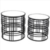 Mirrored Top Round Accent Table with Open Base, Set of 2, Black By Casagear Home