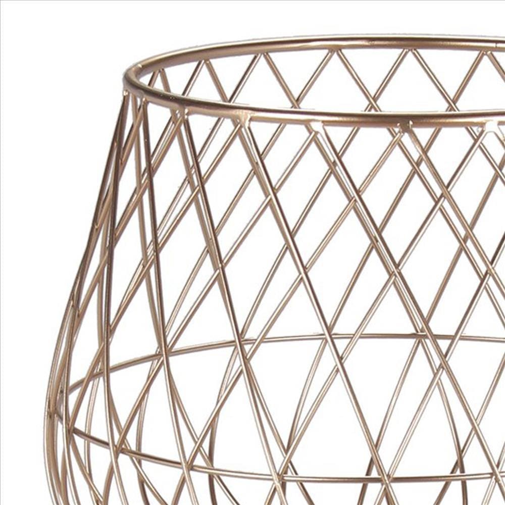 Dome Shaped Lattice Metal Planter with Tripod Peg Legs Set of 2 Gold By Casagear Home BM241059