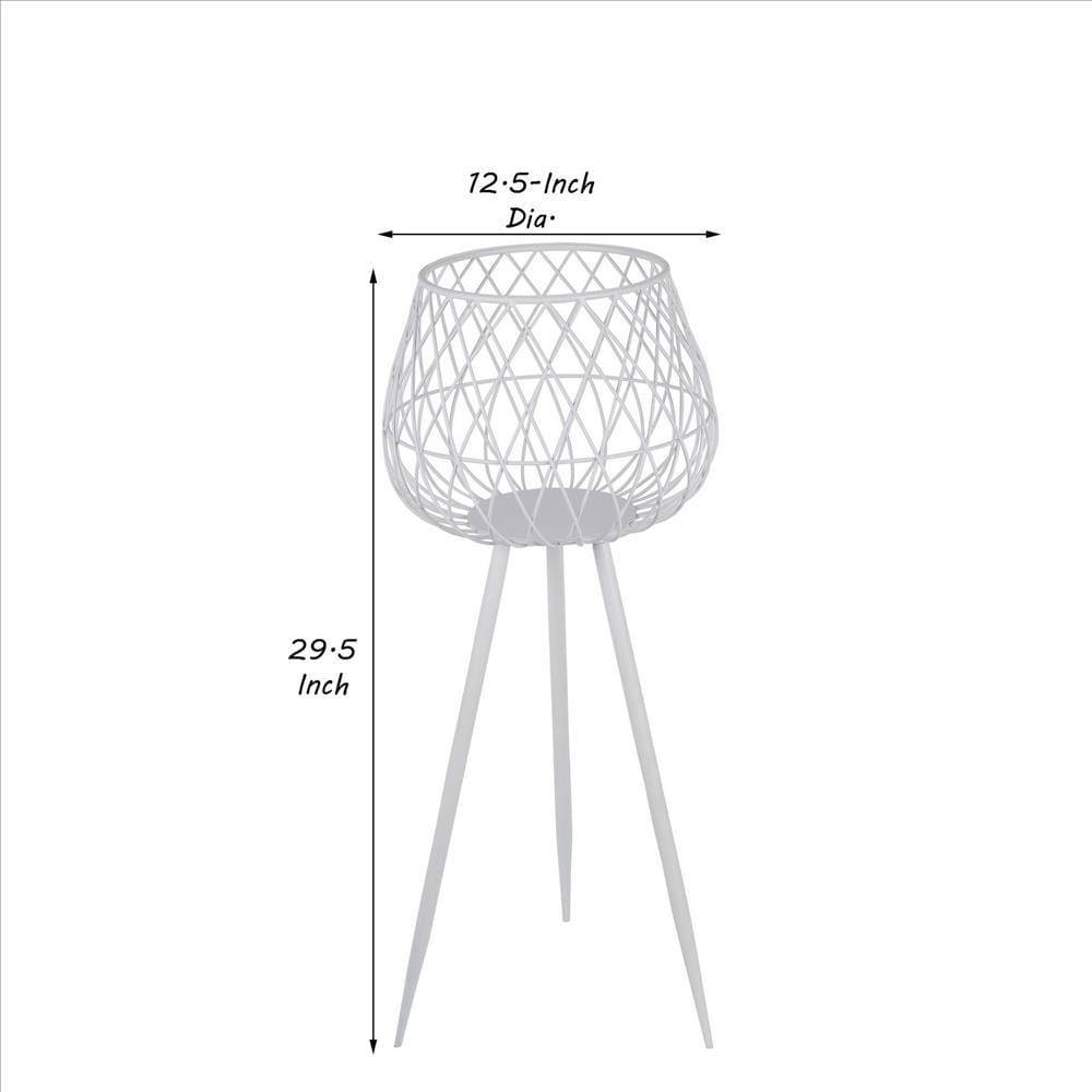 29.5’’ Dome Lattice Metal Planter with Tripod Peg Legs Set of 2 White By Casagear Home BM241061