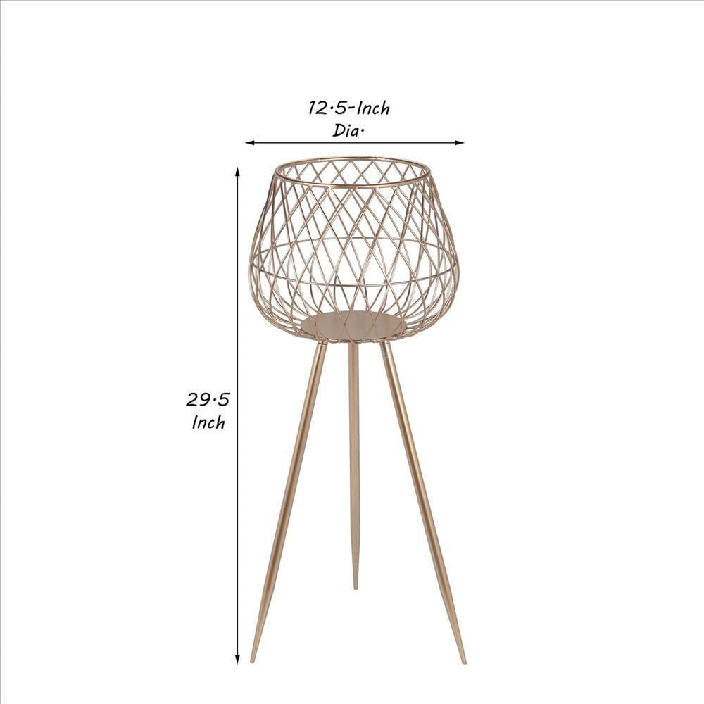 29.5’’ Dome Lattice Metal Planter with Tripod Peg Legs Set of 2 Gold By Casagear Home BM241062