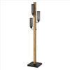 Wooden Floor Lamp with 3 Metal Mesh Shades, Brown and Black