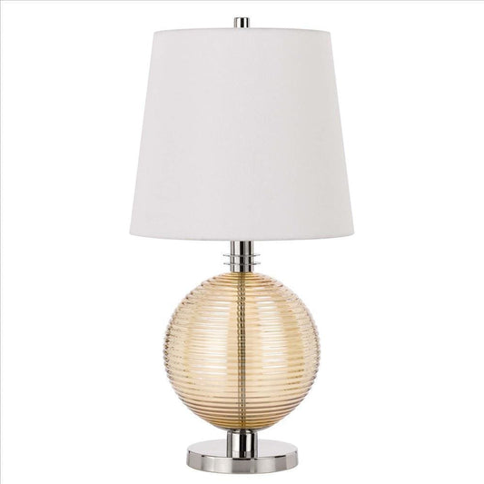 Table Lamp with Textured Glass Ball Accent, White and Chrome